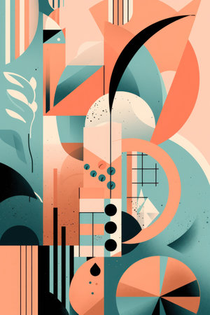 Abstract composition with geometric shapes and hand drawn textures. vector illustration.の素材