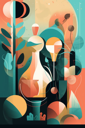 Abstract colorful background with geometric shapes and floral elements. vector illustration.の素材