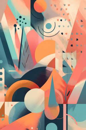 abstract background with geometric elements, colorful shapes and hand drawn texturesの素材