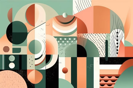 Abstract geometric background with circles and lines in retro style. vector illustrationの素材