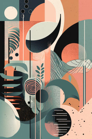 Abstract composition with geometric shapes and hand drawn textures. vector illustration.の素材