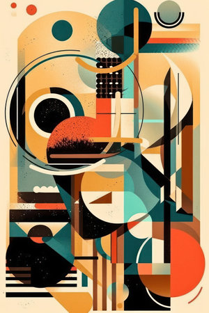 Abstract composition with geometric shapes and circles in retro style. vector illustration.の素材