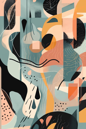 Abstract background with hand drawn organic shapes and doodles. vector illustration.の素材