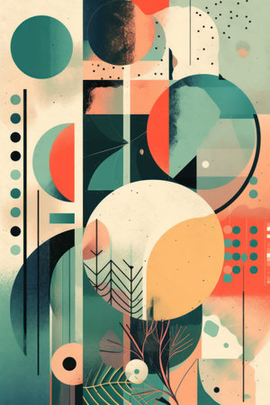 Abstract background with geometric elements, circles, spots and lines. vector illustration.の素材