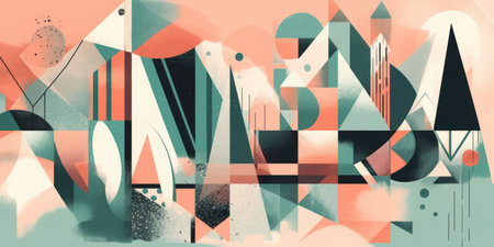 Abstract background with geometric elements, shapes and lines in retro style.の素材
