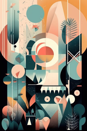 Abstract composition with geometric shapes and grunge textures. vector illustration.の素材