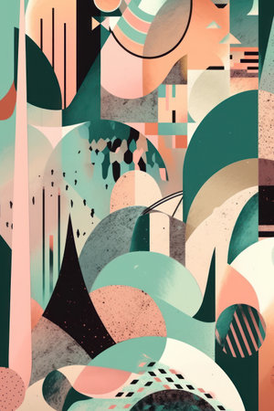 Abstract geometric background with overlapping shapes, lines, spots and splashes. vector illustration.の素材