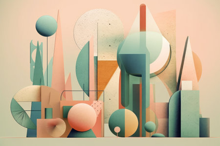 Abstract geometric composition with circles and pastel colors. 3D Renderingの素材