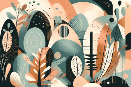 Abstract background with leaves, branches, dots and spots. vector illustration.の素材