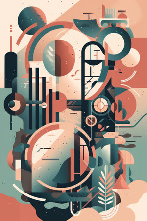 Abstract composition with geometric shapes, circles and lines. vector illustration.の素材