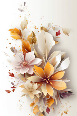 Autumn floral background with leaves and flowers. vector paper illustration.の素材