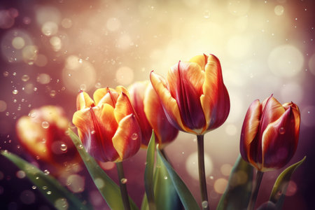 Beautiful tulips on bokeh background. toned.の素材