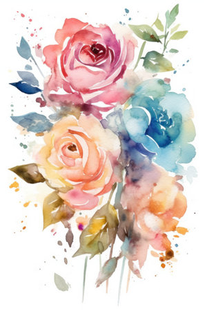 Greeting card with watercolor roses. hand-drawn illustration.の素材