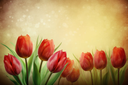 Tulips on abstract grunge background with bokeh effectの素材