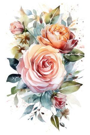 Watercolor bouquet of roses. Hand painted illustration isolated on white background.の素材