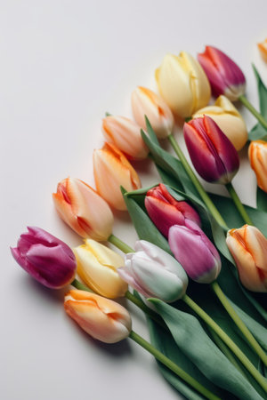 Bouquet of multicolored tulips on a white backgroundの素材