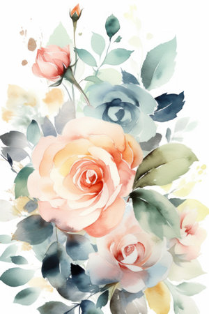 Greeting card with watercolor roses. hand-drawn illustration.の素材