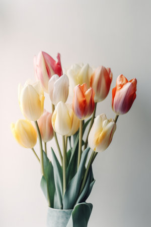 Bouquet of tulips in a vase on a white backgroundの素材