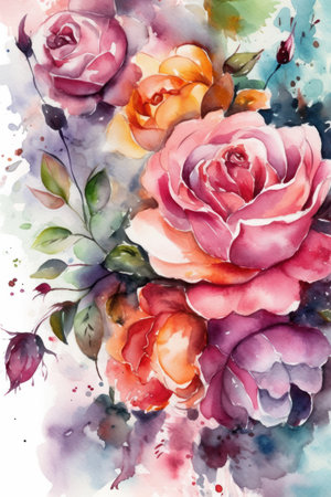 Watercolor floral background with roses. hand painted watercolor illustration.の素材