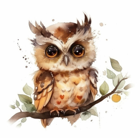 Watercolor cute owl isolated on white background. hand drawn illustration.の素材