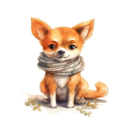 Cute chihuahua puppy in scarf. watercolor illustrationの素材