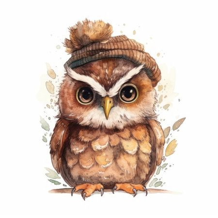 Cute watercolor owl isolated on white background. hand drawn illustrationの素材