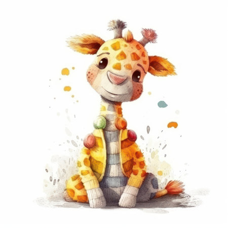 cute giraffe. Watercolor hand drawn illustration isolated on white backgroundの素材