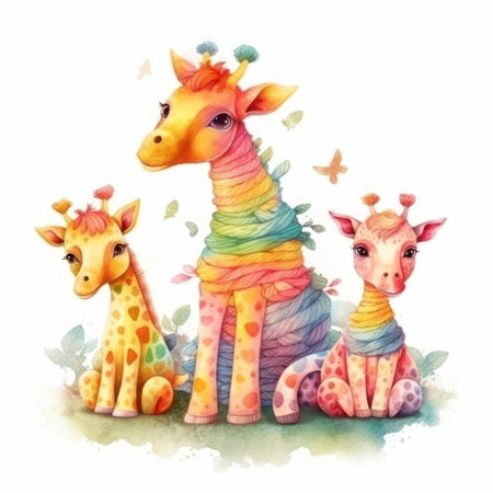 Cute giraffes on a white background. watercolor illustrationの素材