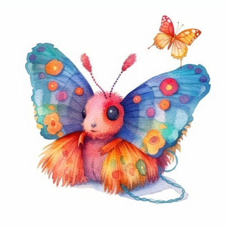 Watercolor butterfly with colorful wings isolated on white background. hand drawn illustrationの素材