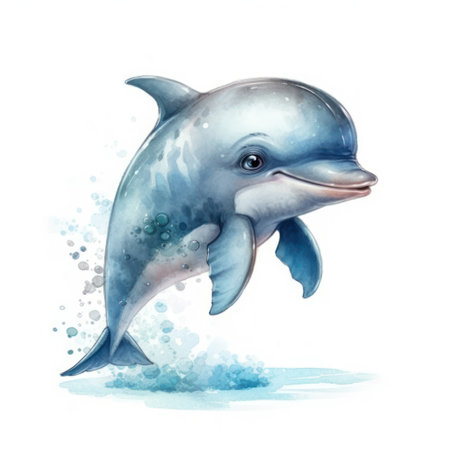 Dolphin. Watercolor hand drawn illustration isolated on white background.の素材