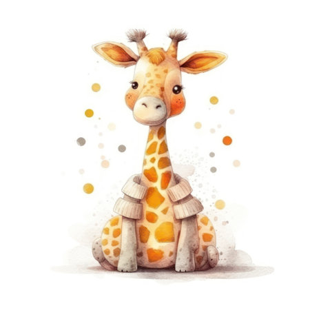 Cute baby giraffe isolated on white background. watercolor illustrationの素材