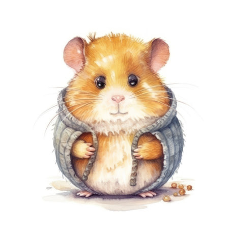 Cute hamster in a warm sweater. watercolor illustration.の素材