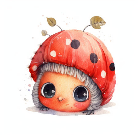 Watercolor cute ladybug isolated on white background. watercolor illustration.の素材