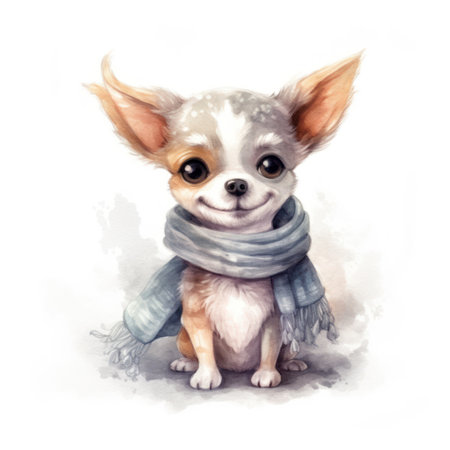 Cute chihuahua in a scarf. watercolor illustrationの素材