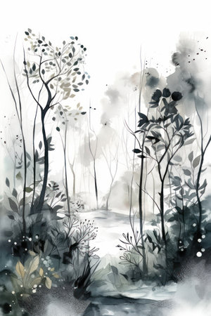 Watercolor landscape with trees and bushes. hand drawn illustration for your designの素材