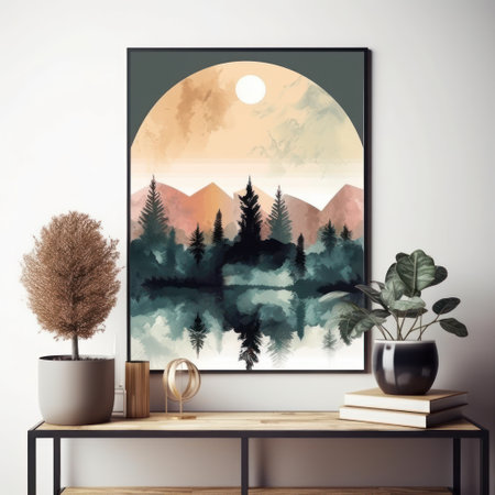 Modern interior design. Mock up poster frame. 3D illustration.の素材