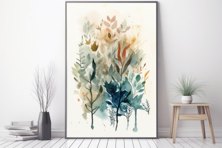 Modern scandinavian interior with poster, chair and plants. 3D Renderingの素材