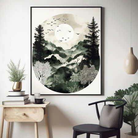Mockup poster in interior, Scandinavian style, 3d renderの素材