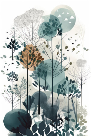 Abstract background with trees and leaves in watercolor style. vector illustration.の素材