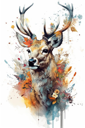 Watercolor painting of a wild deer. hand-drawn illustration.の素材