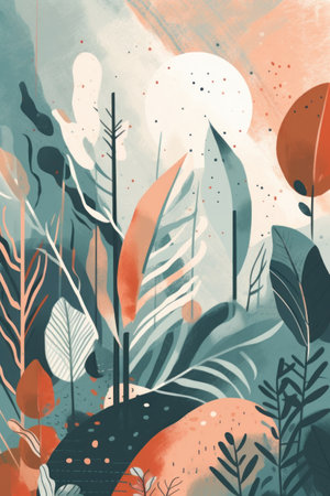 Tropical background with palm leaves. Vector illustration in grunge styleの素材
