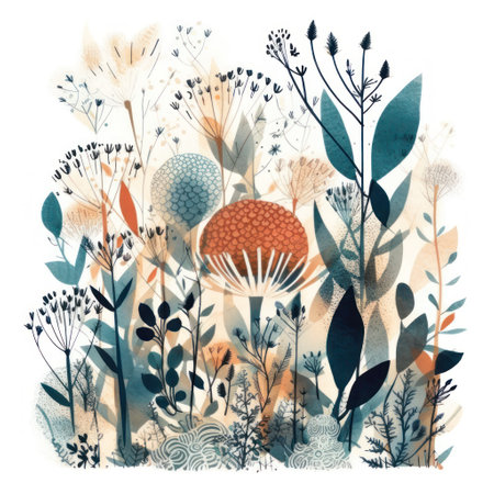 watercolor floral background. Hand drawn illustration with flowers and plants.の素材