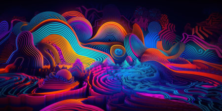 3d render, abstract background with wavy lines, colorful wavesの素材