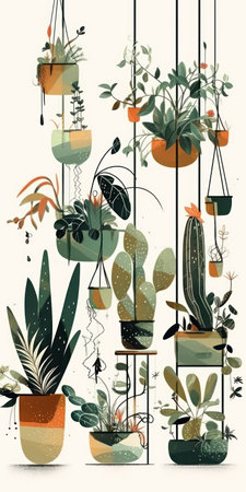 Seamless pattern with houseplants in pots. vector illustration.の素材