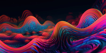 3d rendering of abstract wavy background with colorful gradient waves. Futuristic technology style.の素材