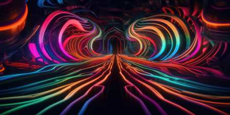 3d render, abstract background with neon lights, tunnel, corridorの素材