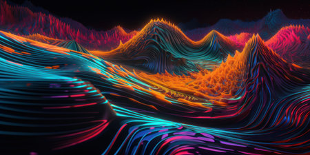 3d rendering of abstract fractal. Beautiful wavy background with glowing particles.の素材