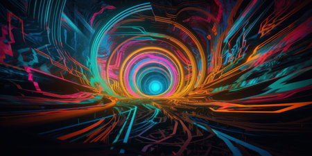 3d illustration of abstract background with neon lights. neon tunnel.の素材