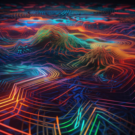 Abstract technology background. 3D illustration. Colorful glowing lines.の素材