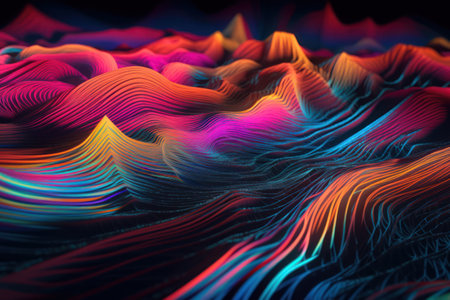 Abstract colorful background with wavy lines. 3d rendering, 3d illustration.の素材